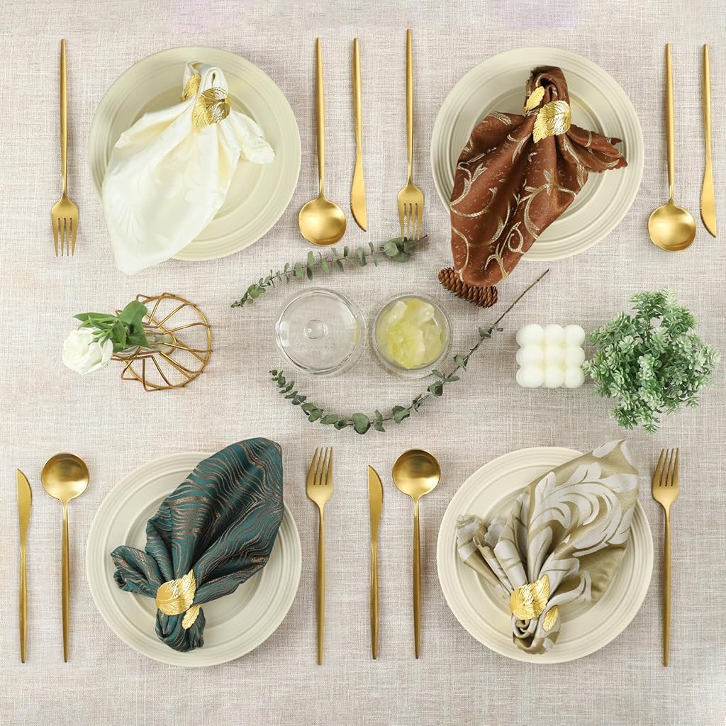 HASTHIP® 12 Pcs Gold Napkin Rings Shiny Metal Napkin Ring Study Leaf Shaped Table Decor for Christmas, Easter, Wedding, Party, Elegant Table Settings Gift Ideas HASTHIP® 12 Pcs Gold Napkin Rings Shiny Metal Napkin Ring Study Leaf Shaped Table Decor for Christmas, Easter, Wedding, Party, Elegant Table Settings Gift Ideas